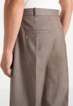 Charles - Wide Fit Wrap Leg Pinstripe Tailored Pants - Taupe