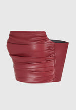 Pleated Bandeau Leather Corset Top - Wine Red