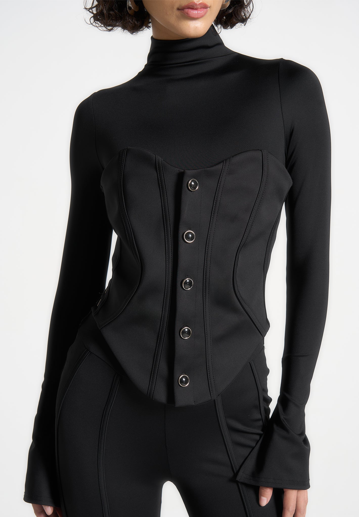 Contour Jumpsuit with Buttoned Corset - Black
