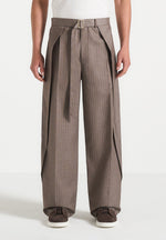 Charles - Wide Fit Wrap Leg Pinstripe Tailored Pants - Taupe