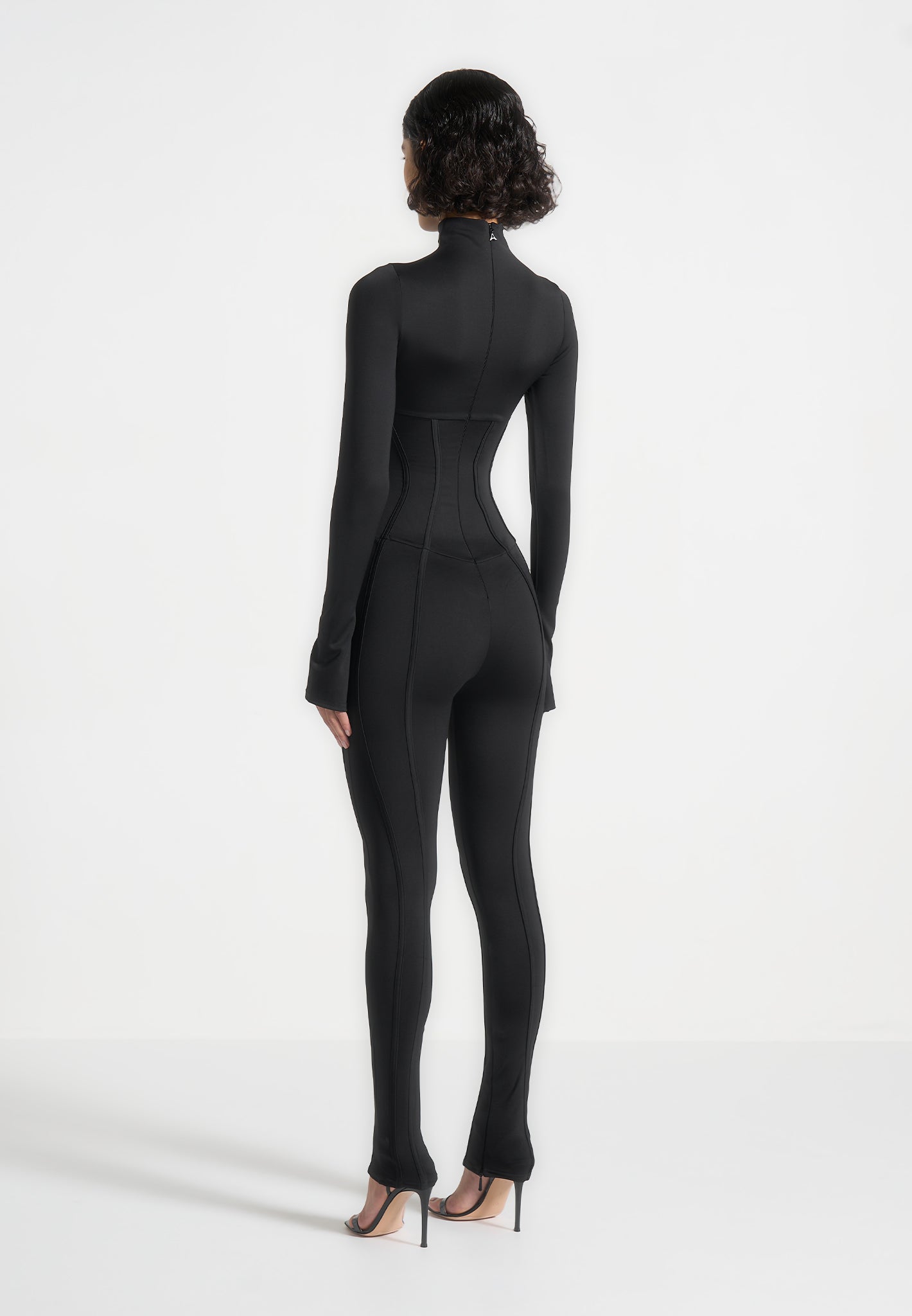Contour Jumpsuit with Buttoned Corset - Black