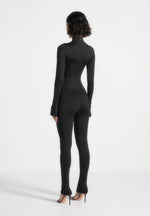 Contour Jumpsuit with Buttoned Corset - Black