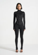 Contour Jumpsuit with Buttoned Corset - Black