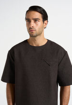 Leon - Boxy Cropped Hatched T-Shirt - Dark Brown