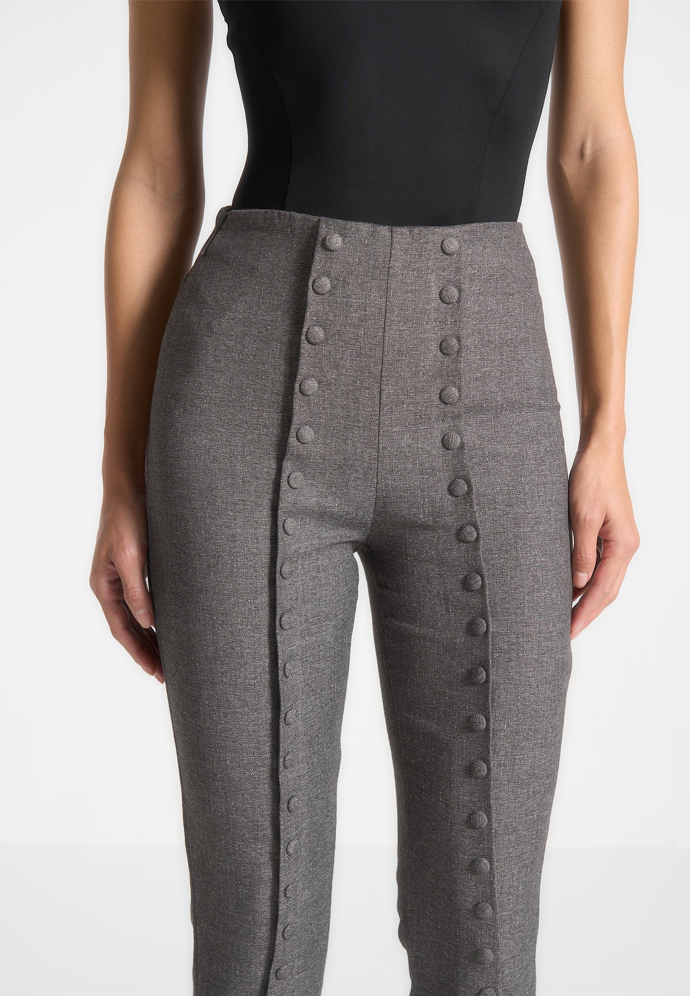 Therese - Tailored Button Detail Pants - Dark Grey