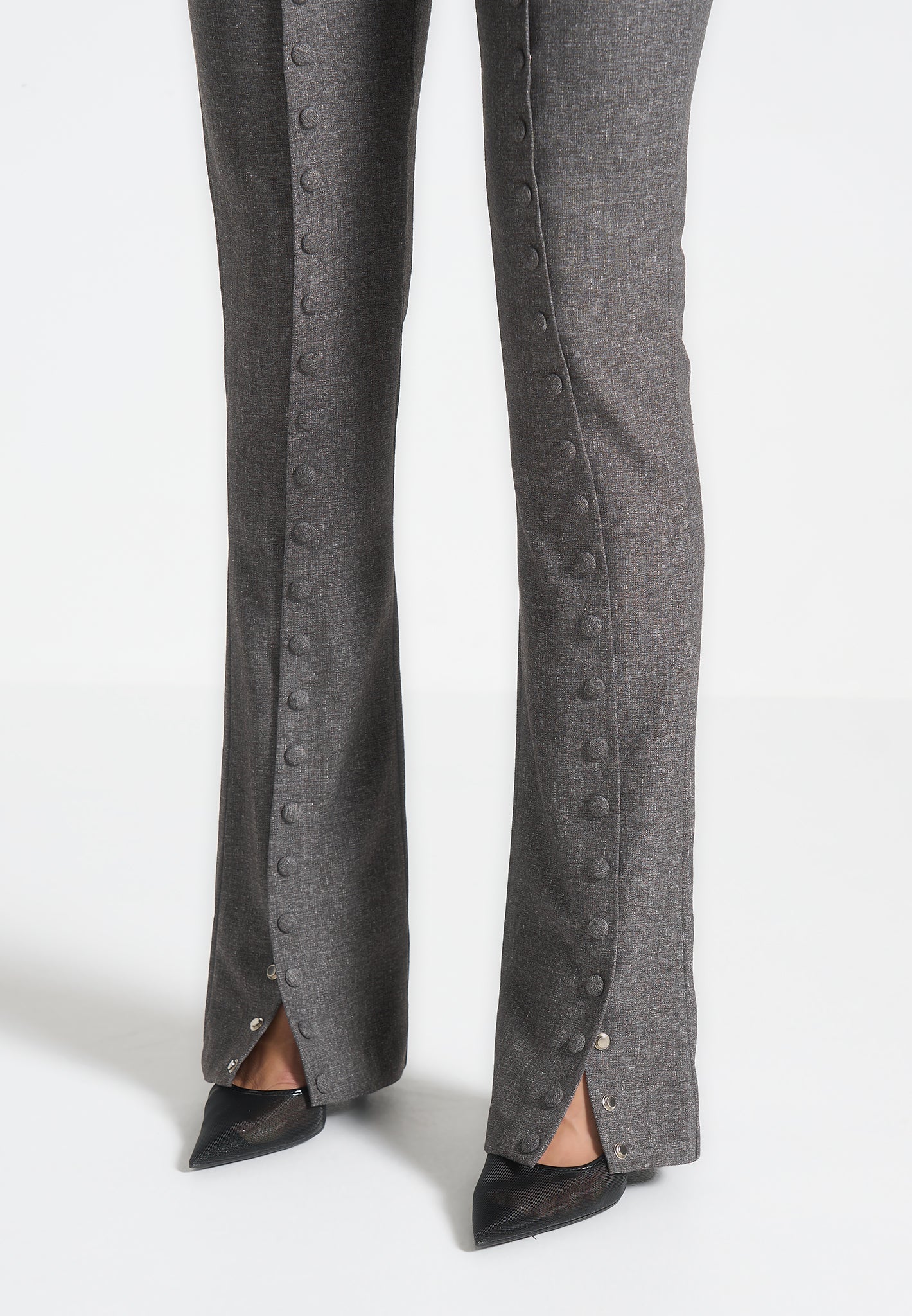 Therese - Tailored Button Detail Pants - Dark Grey