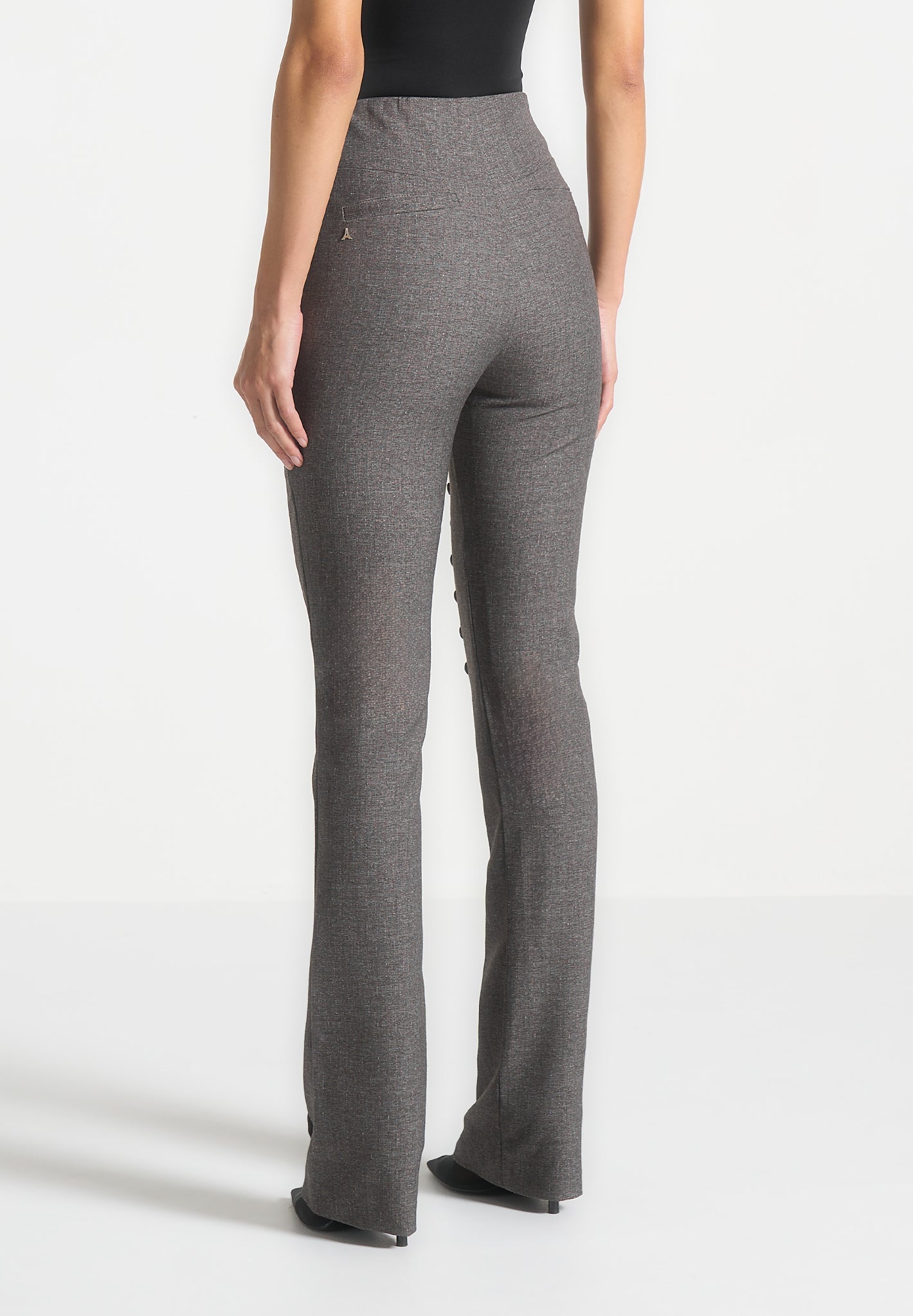 Therese - Tailored Button Detail Pants - Dark Grey