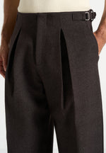 Lior - Box Pleat Hatched Wide Leg Pants - Dark Brown