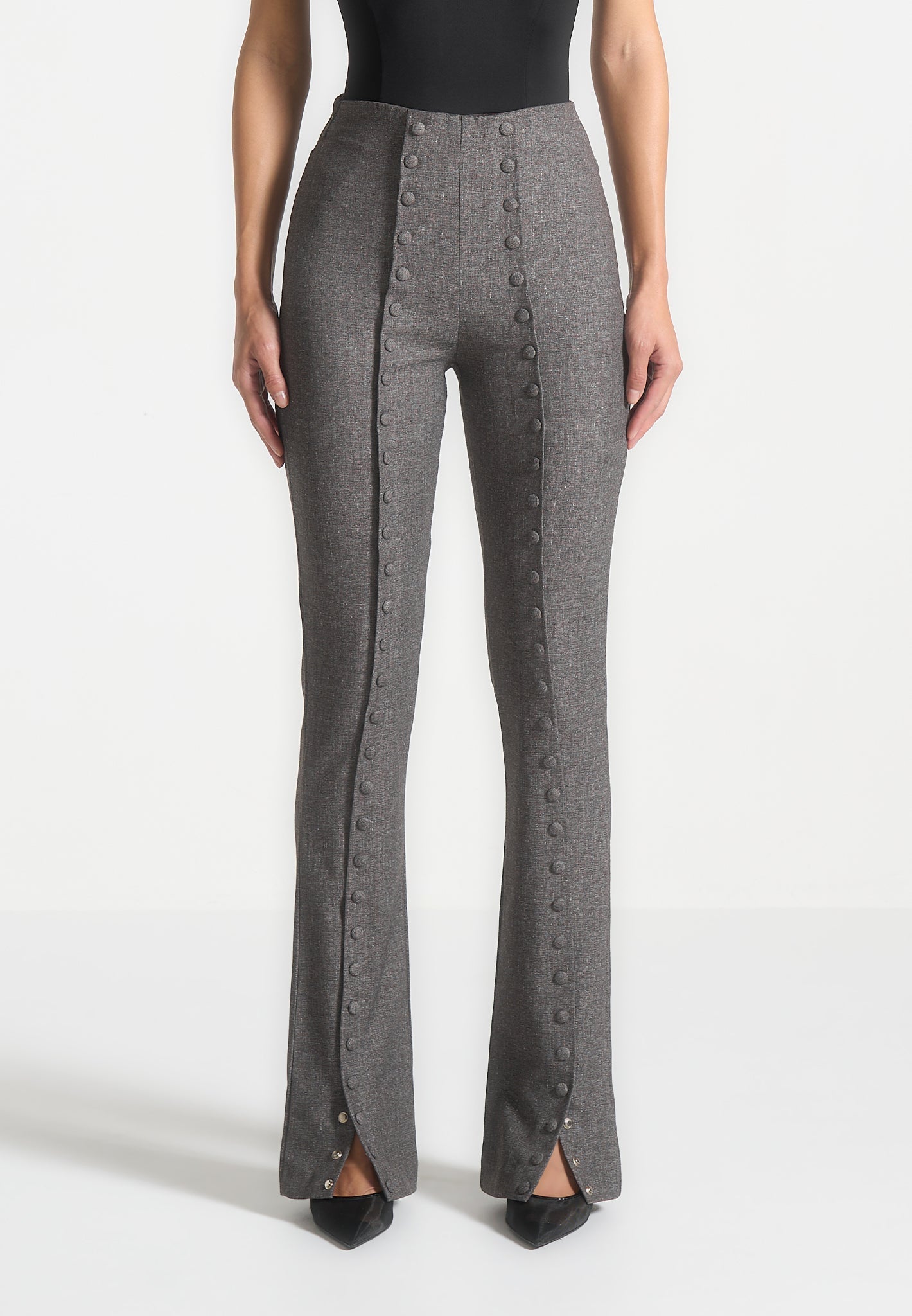 Therese - Tailored Button Detail Pants - Dark Grey