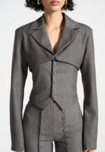 Lise - Cropped Tailored Blazer & Button Detail Bandeau - Dark Grey