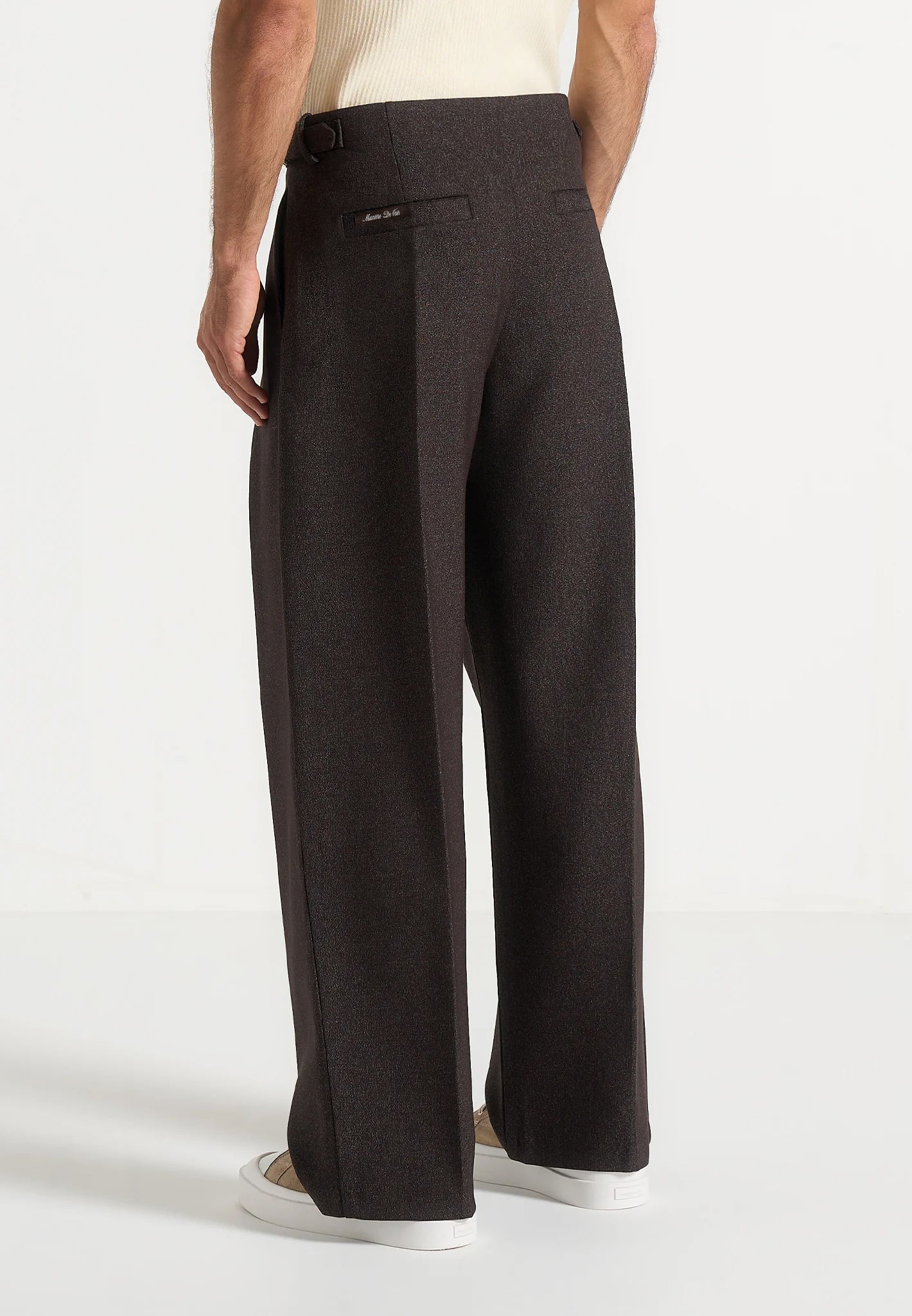 Lior - Box Pleat Hatched Wide Leg Pants - Dark Brown