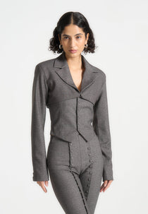 Lise - Cropped Tailored Blazer & Button Detail Bandeau - Dark Grey