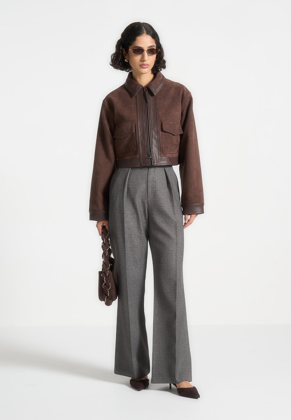 Denise - Suede & Pebbled Leather Jacket - Brown