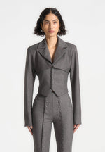 Lise - Cropped Tailored Blazer & Button Detail Bandeau - Dark Grey