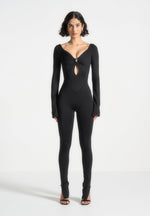 Twisted Bust Off Shoulder Jumpsuit - Black
