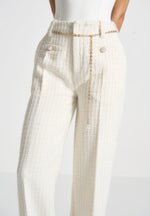 Nathalie - Tweed Pants with Belt - Cream