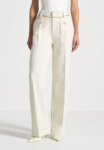 Nathalie - Tweed Trousers with Belt - Cream