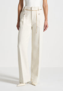 Nathalie - Tweed Pants with Belt - Cream
