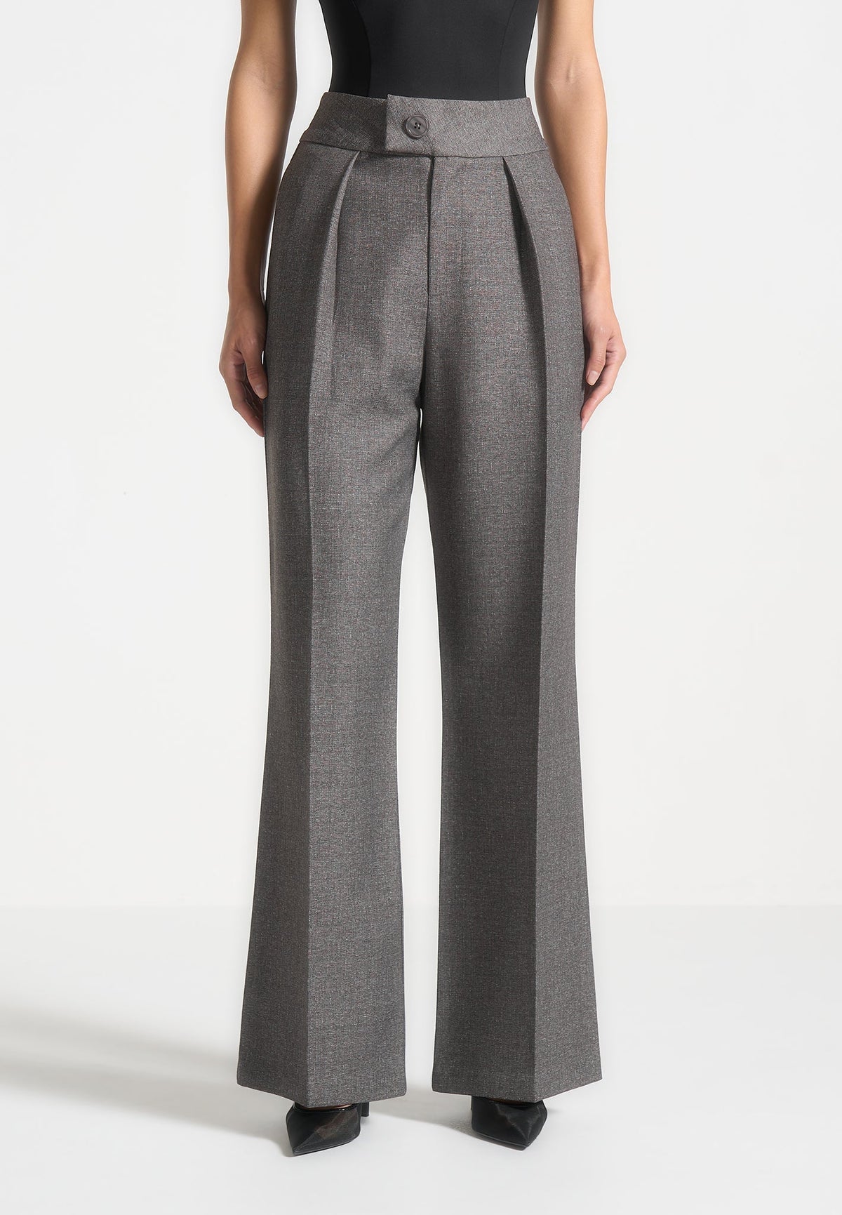 Elsa - High Waisted Tailored Pants - Grey Marl