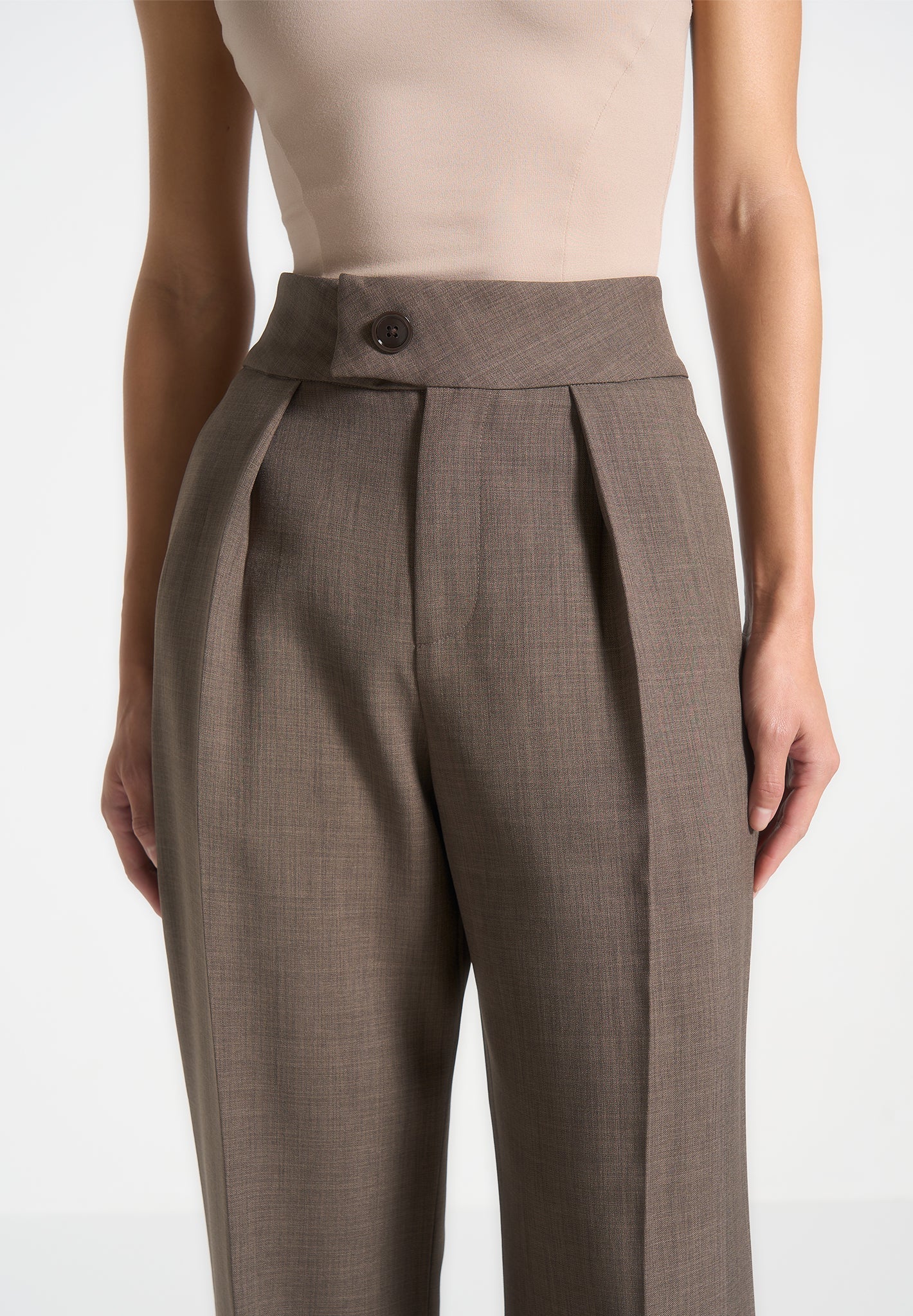 Elsa - High Waisted Tailored Pants - Dark Taupe
