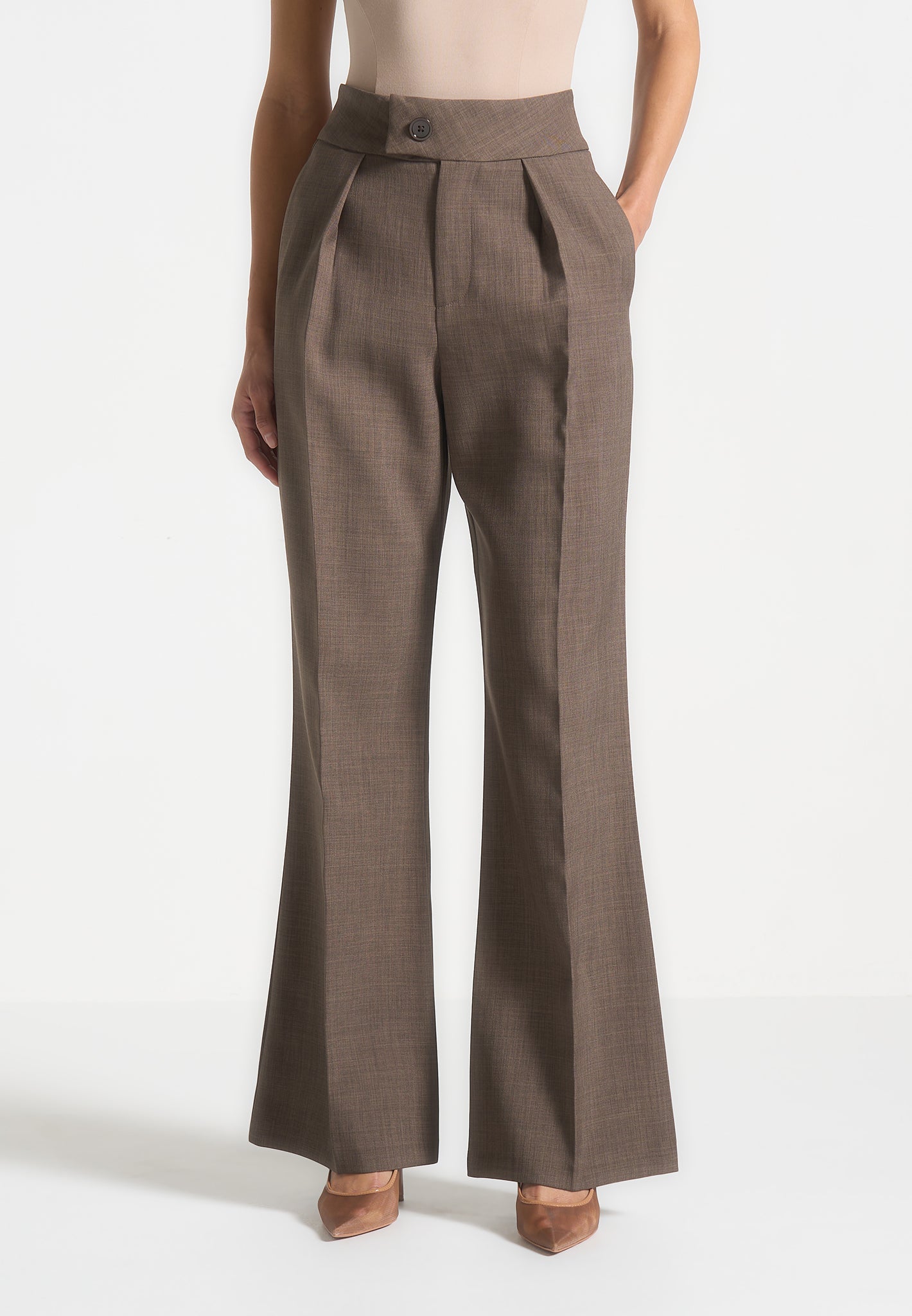 Elsa - High Waisted Tailored Pants - Dark Taupe