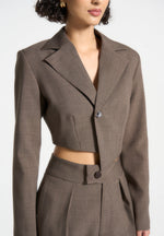 Dina - Asymmetric Tailored Cropped Blazer - Dark Taupe