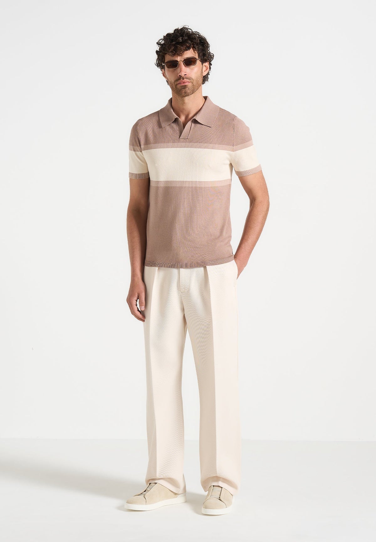 E⁠nzo - Colour Block Polo Top - Taupe