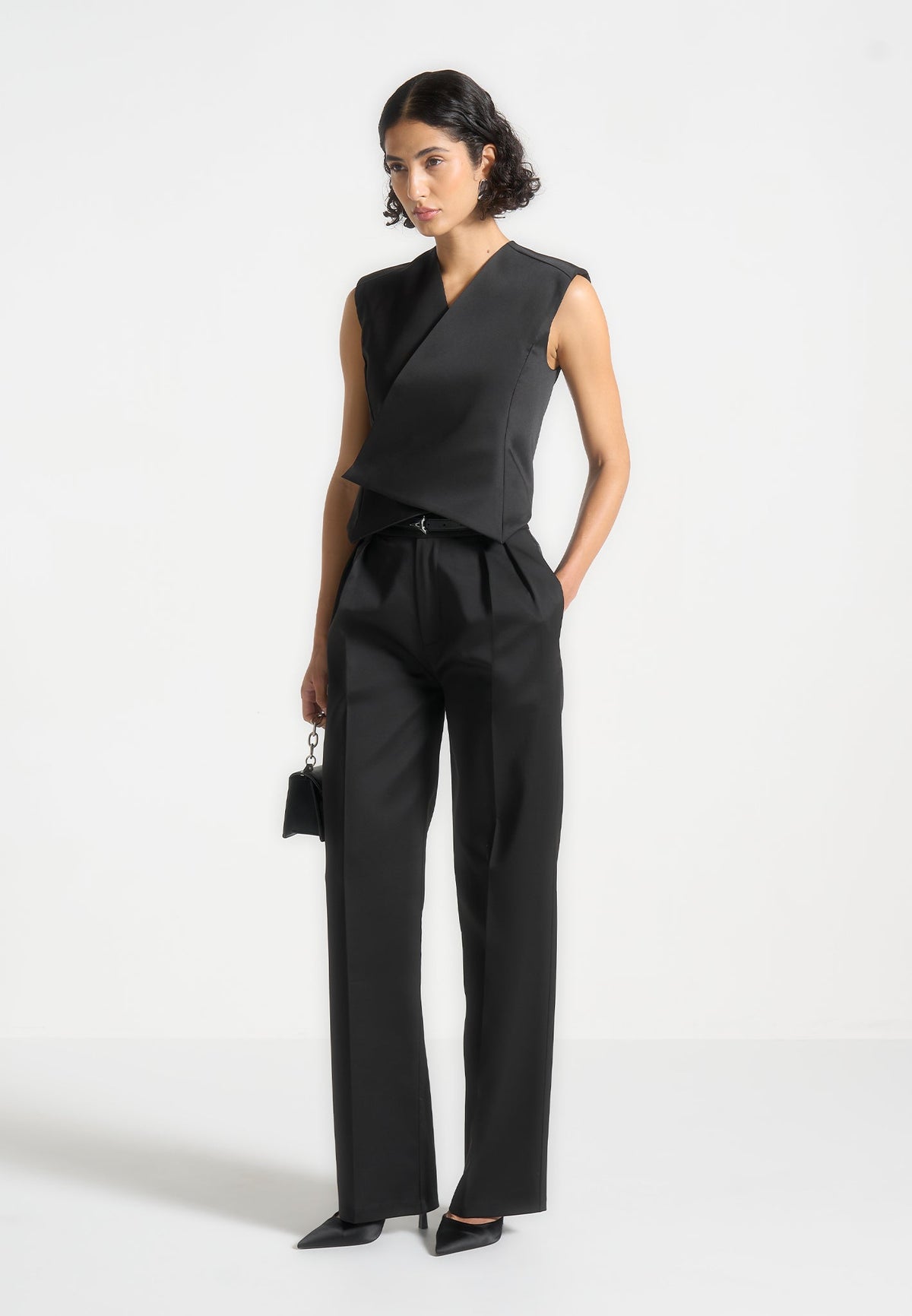 L⁠aurence - Sateen Wrap Suit Vest - Black
