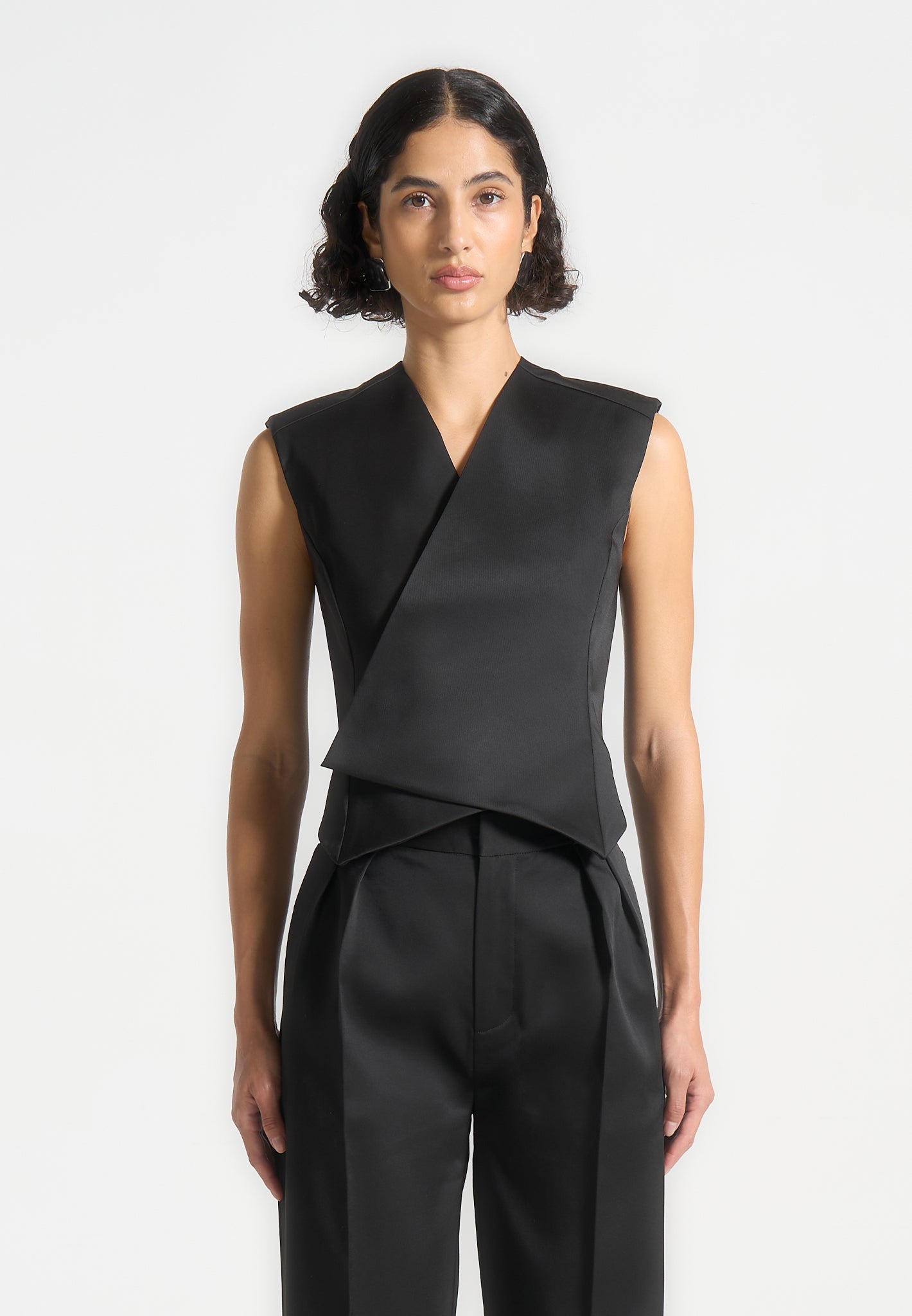 Laurence - Sateen Wrap Suit Vest - Black