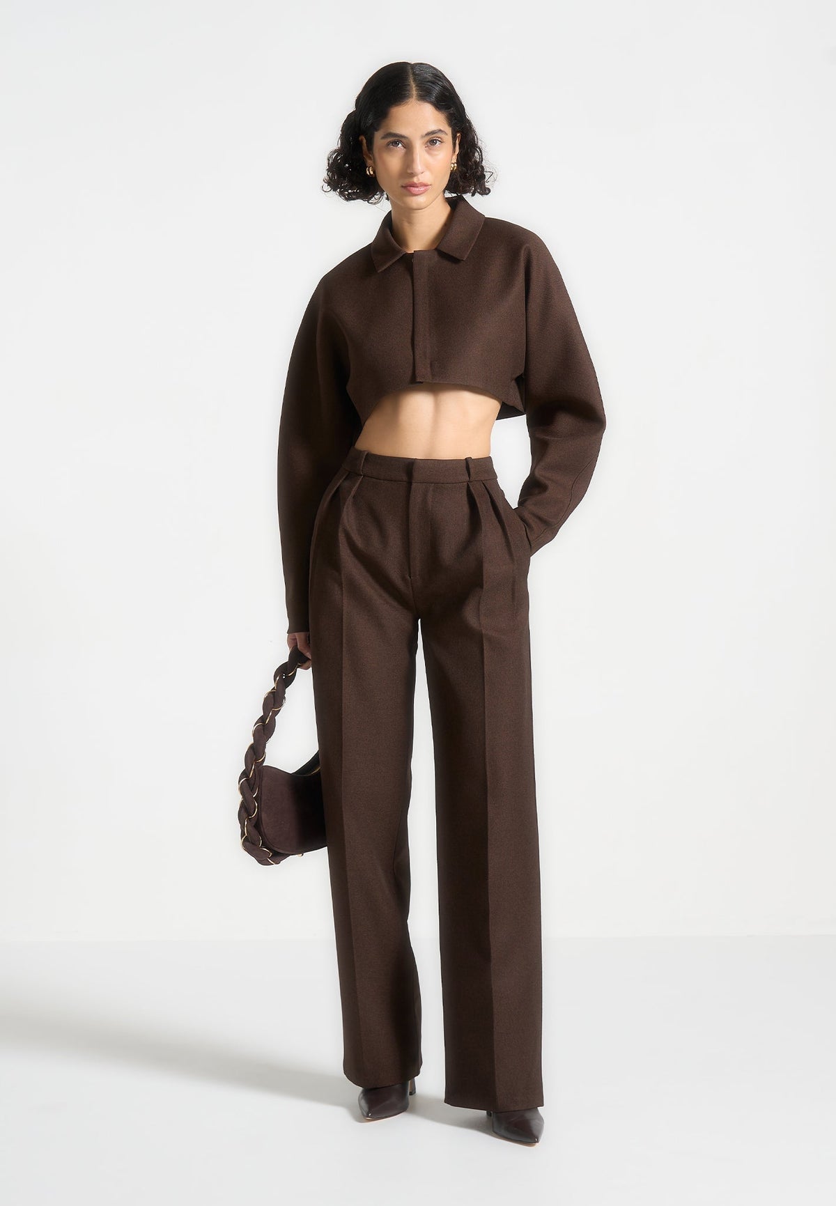 Elya - Tailored Super Cropped Jacket - Brown