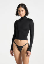 Alea - Mock Neck Long Sleeve Top - Black