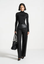 Alea - Mock Neck Long Sleeve Top - Black