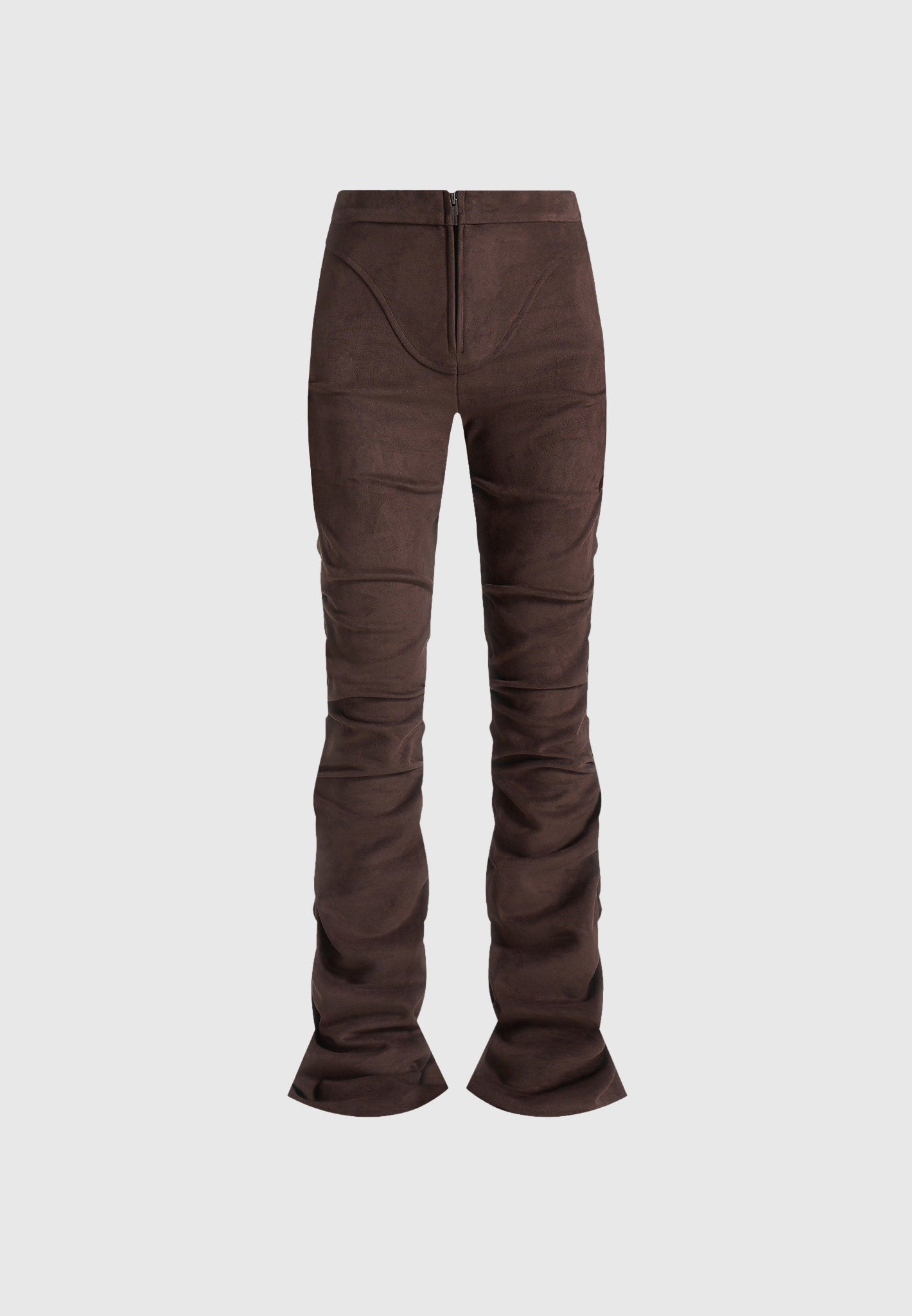 Caroline - Tacked Suede Fit & Flare Pants - Brown