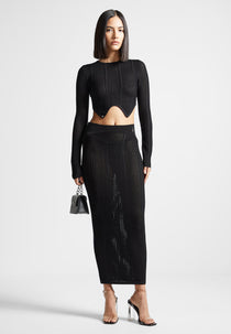 2-in-1 Long Sleeve Knitted Midaxi Dress - Black