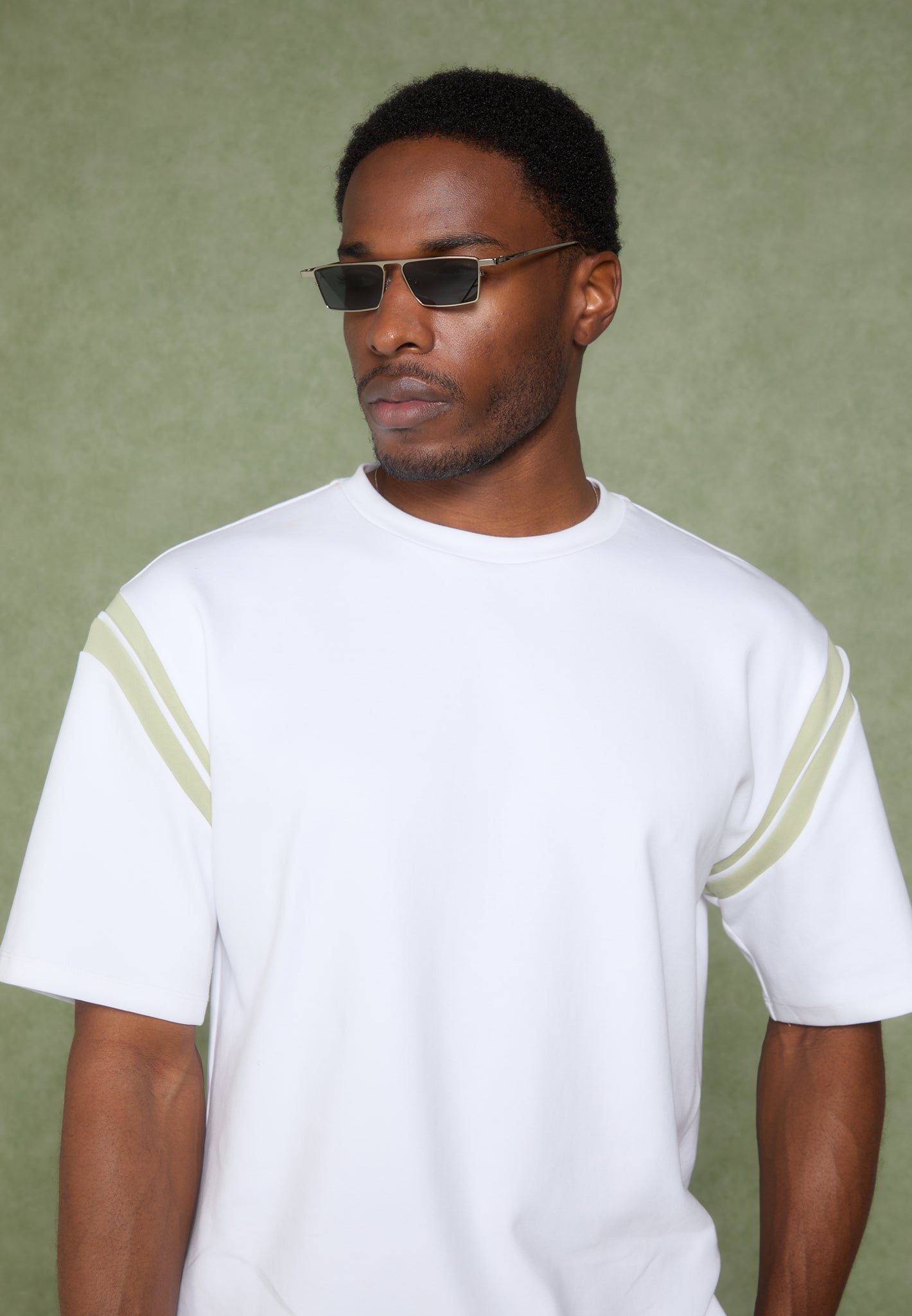 Georges - Varsity Cotton T-Shirt - Off White/Sage