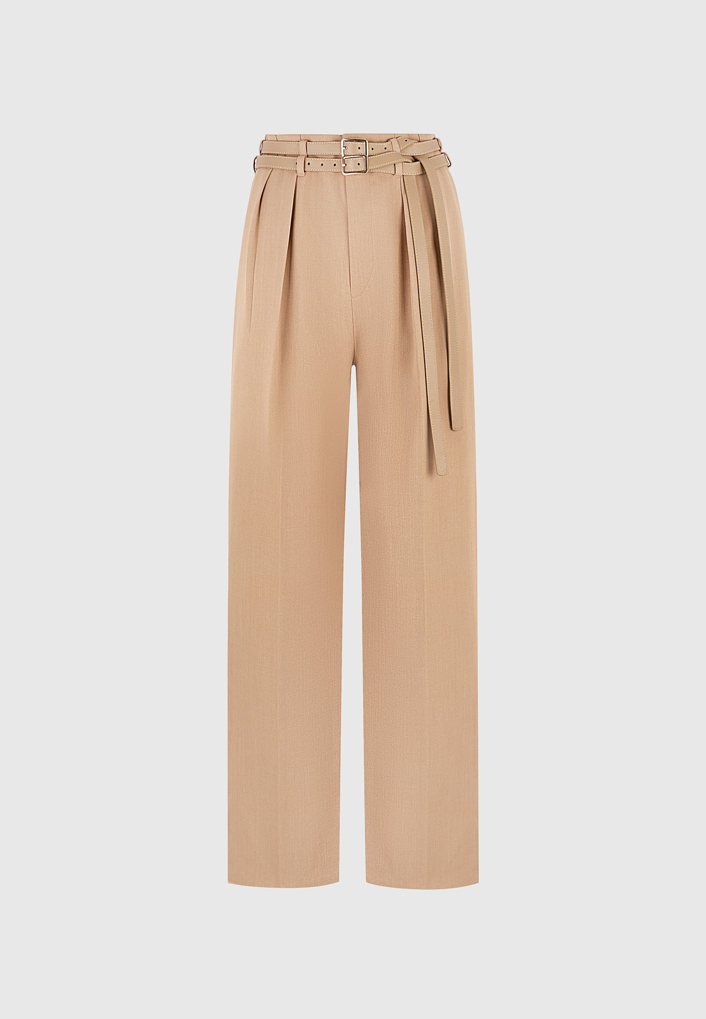 Pascale - Tailored Twin Belt Pants - Dark Beige