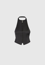 Claudette - Satin Halterneck Backless Top - Black