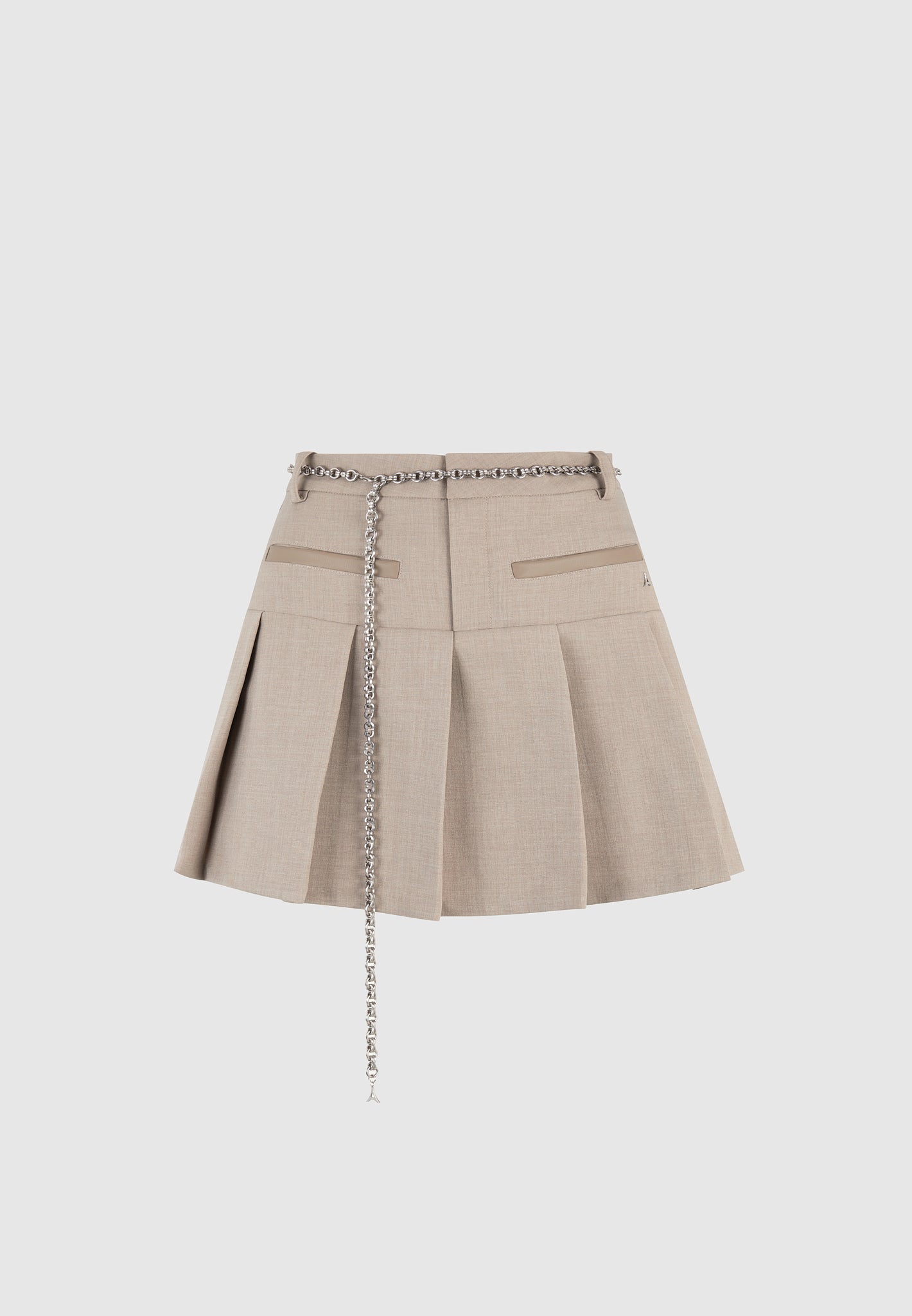 Elise - Tailored Pleated Skort with Belt - Taupe