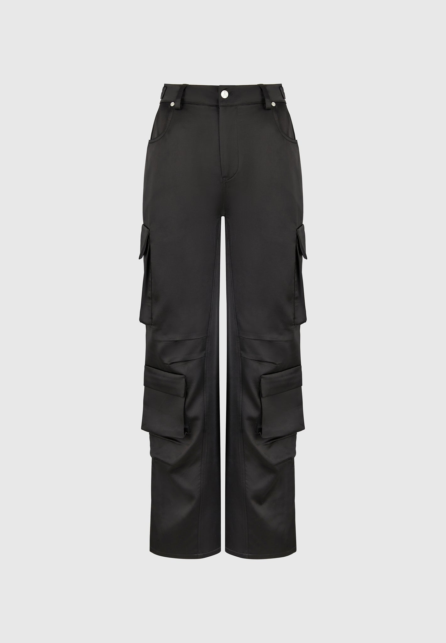 Emilie - Satin High Waisted Cargo Pants - Black