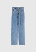 Adam - Wide Leg Belted Denim Jeans - Blue Wash