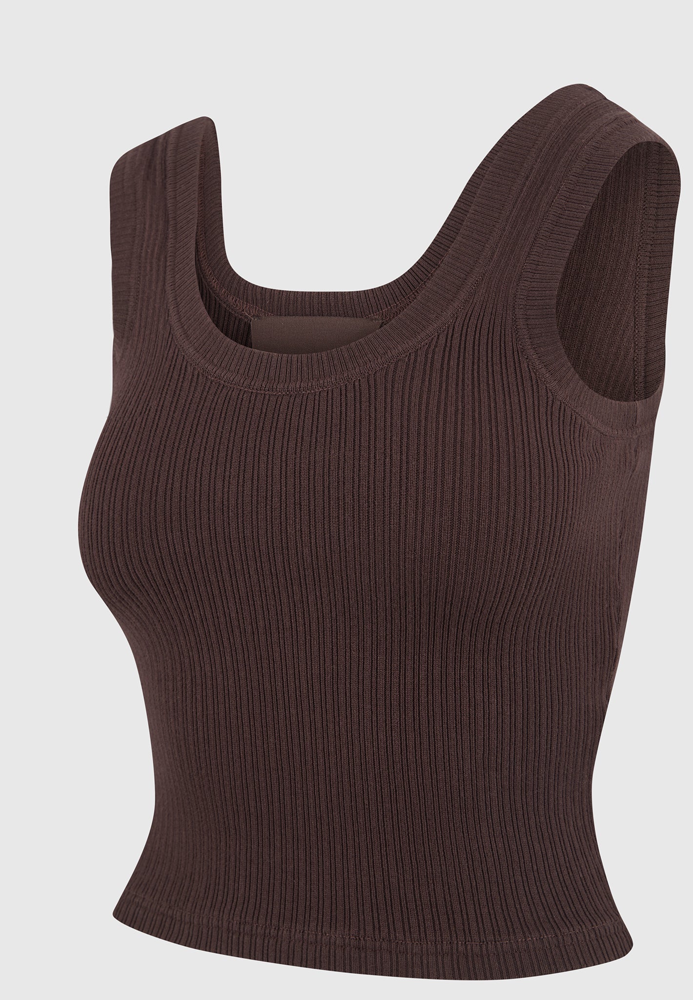 VS001 - Scoop Neck Ribbed Tank Top - Brown