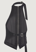 Claudette - Satin Halter Neck Backless Top - Black