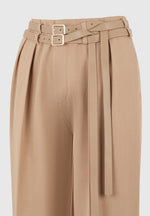 Pascale - Tailored Twin Belt Pants - Dark Beige
