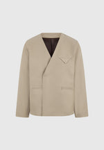 Colin - Collarless Double Breasted Minimal Blazer - Beige