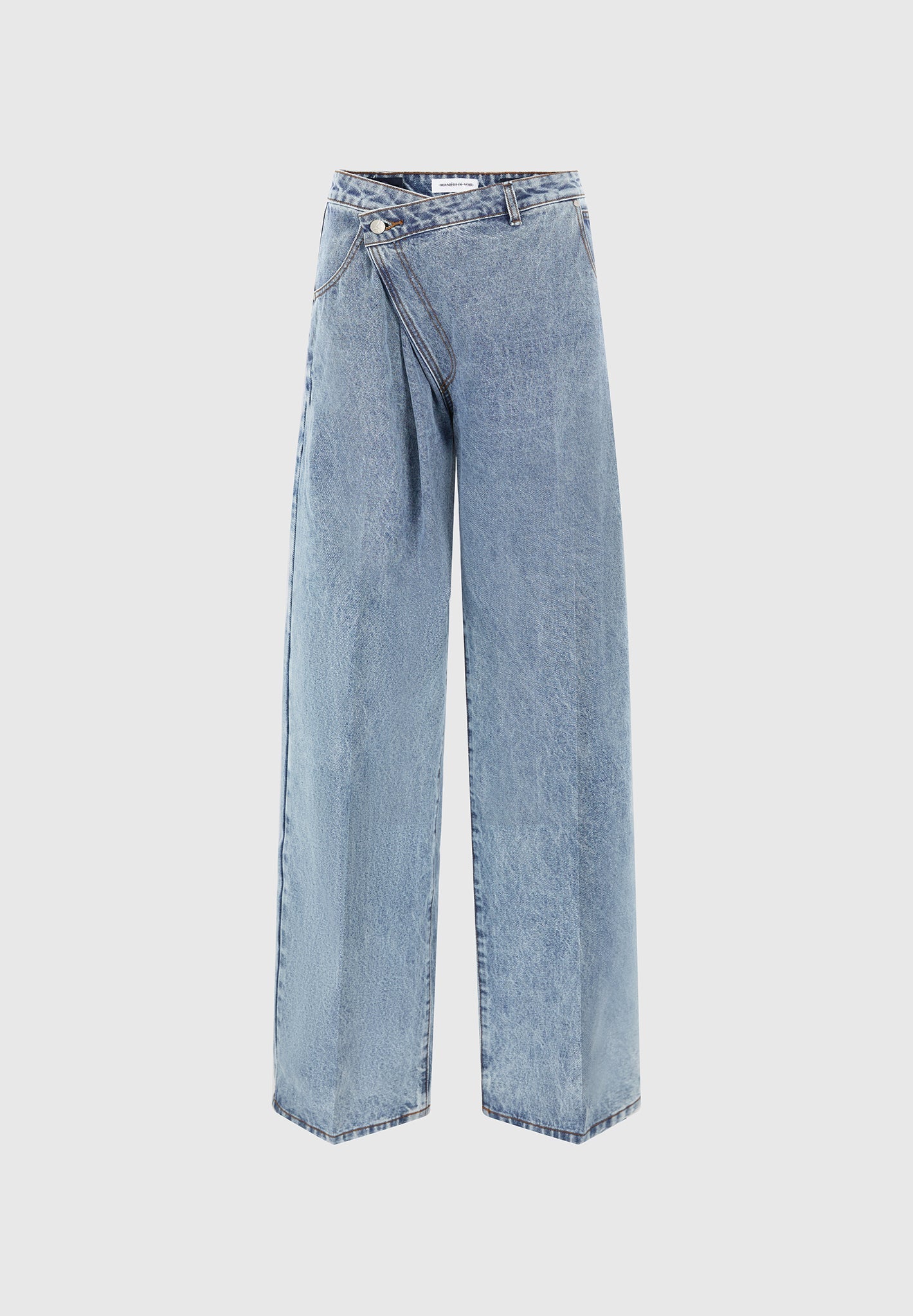 Astrid - Wrapover Wide Leg Denim Jeans - Mid Blue
