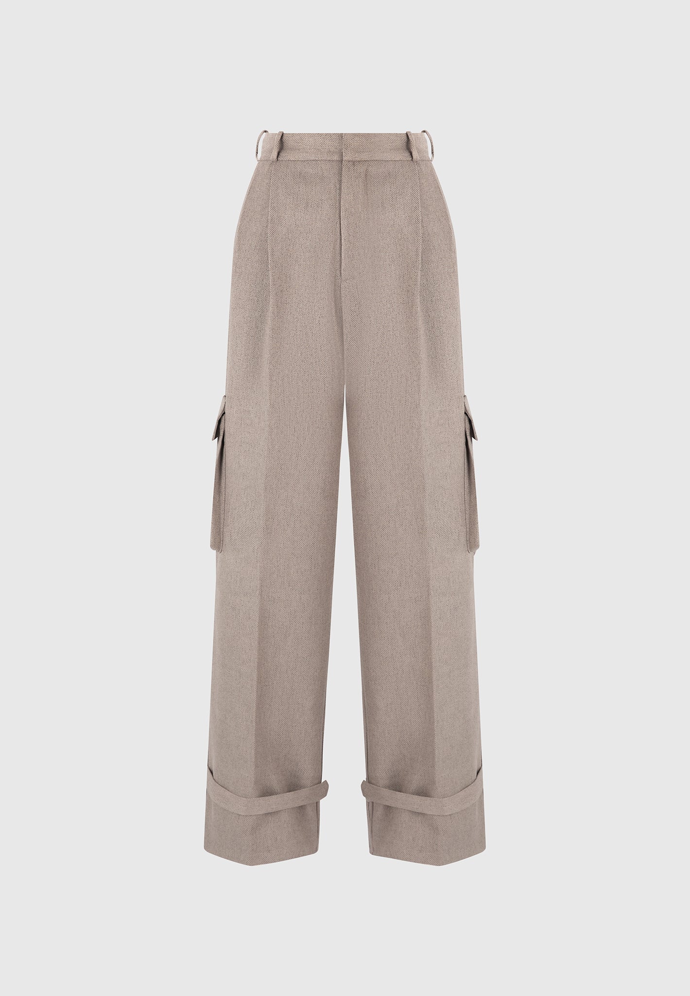 Danielle - Textured Tailored Pleated Cargo Trousers - Taupe