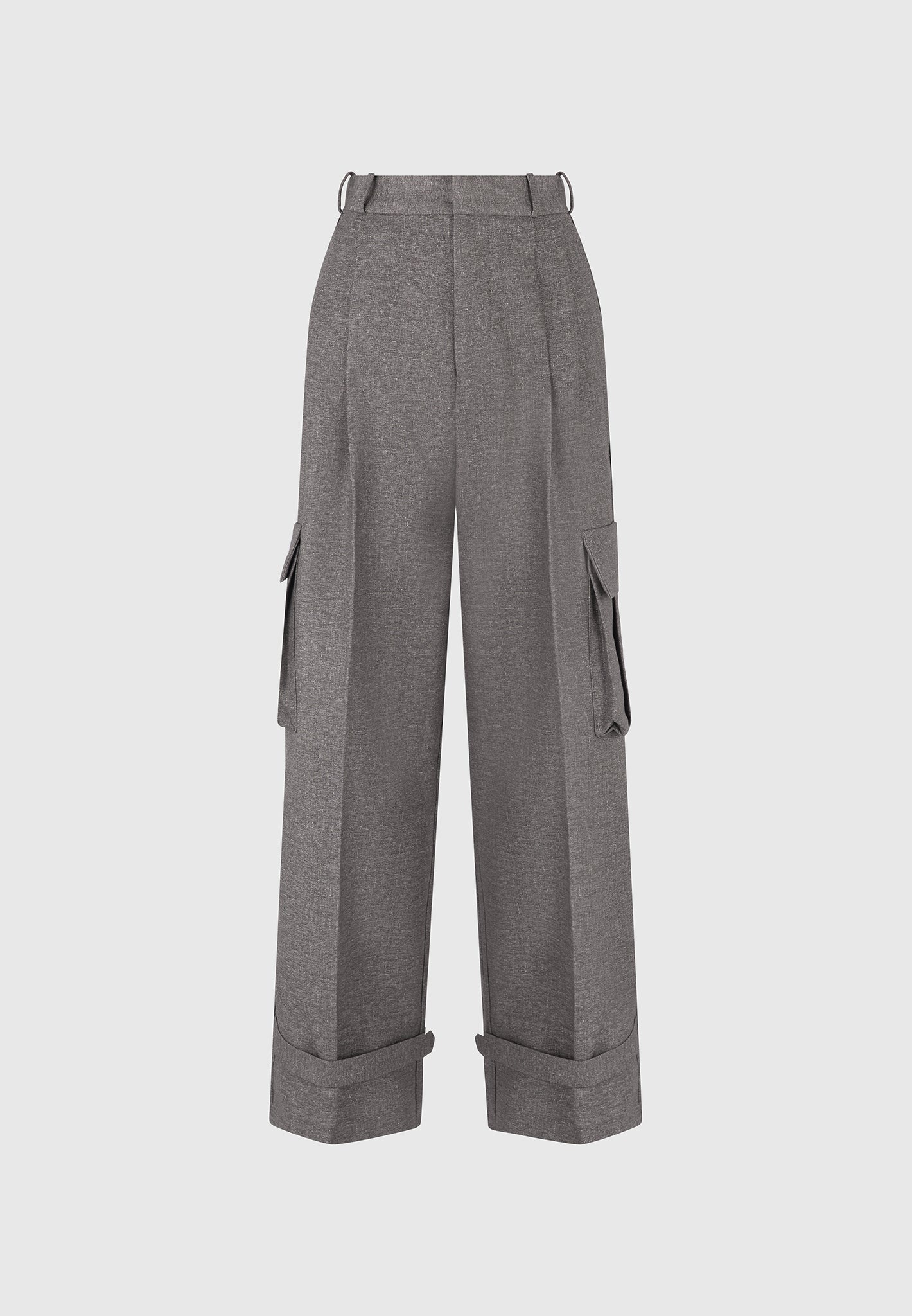 Danielle - Textured Tailored Pleated Cargo Trousers - Grey Marl