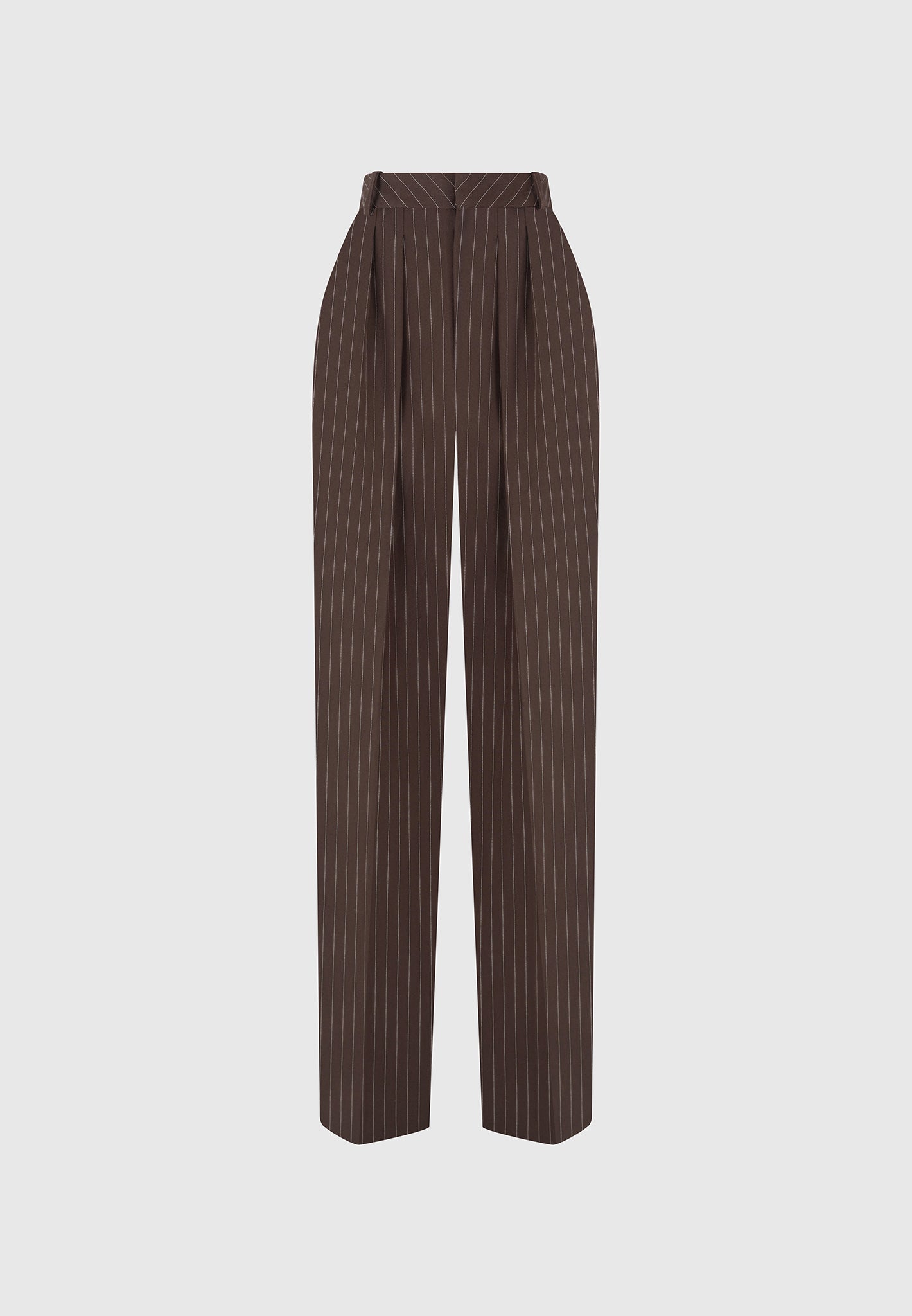 Julie - Pinstripe Twin Pleat Tailored Trousers - Brown