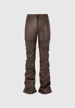 tacked-vegan-leather-flared-trousers-brown