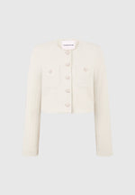 Celine - Cropped Tweed Jacket with Pearls - Cream